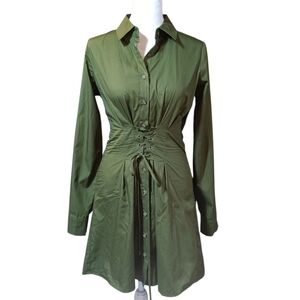 NWT GB Dillard's Olive Green Button-Up Shirt Corset Dress Sz XS Cotton